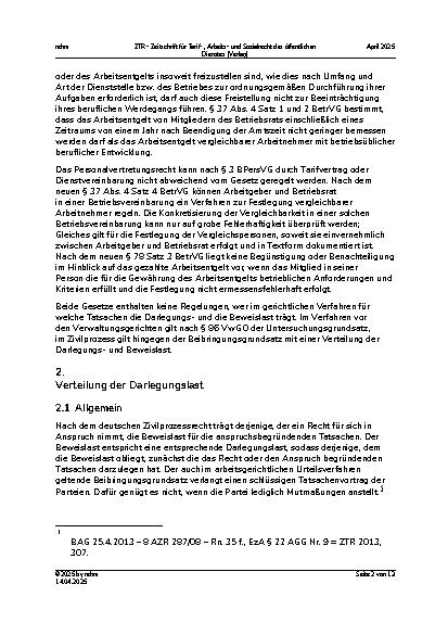 Vorschauseite 2: Die Regelungen zur Vergütung der Mitglieder von Betriebsräten im Urteilsverfahren vor den Arbeitsgerichten