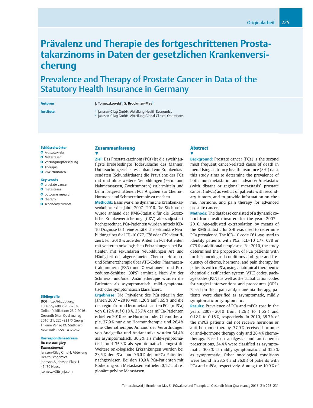 Vorschauseite 1: Prävalenz und Therapie des fortgeschrittenen Prostatakarzinoms in Daten der gesetzlichen Krankenversicherung