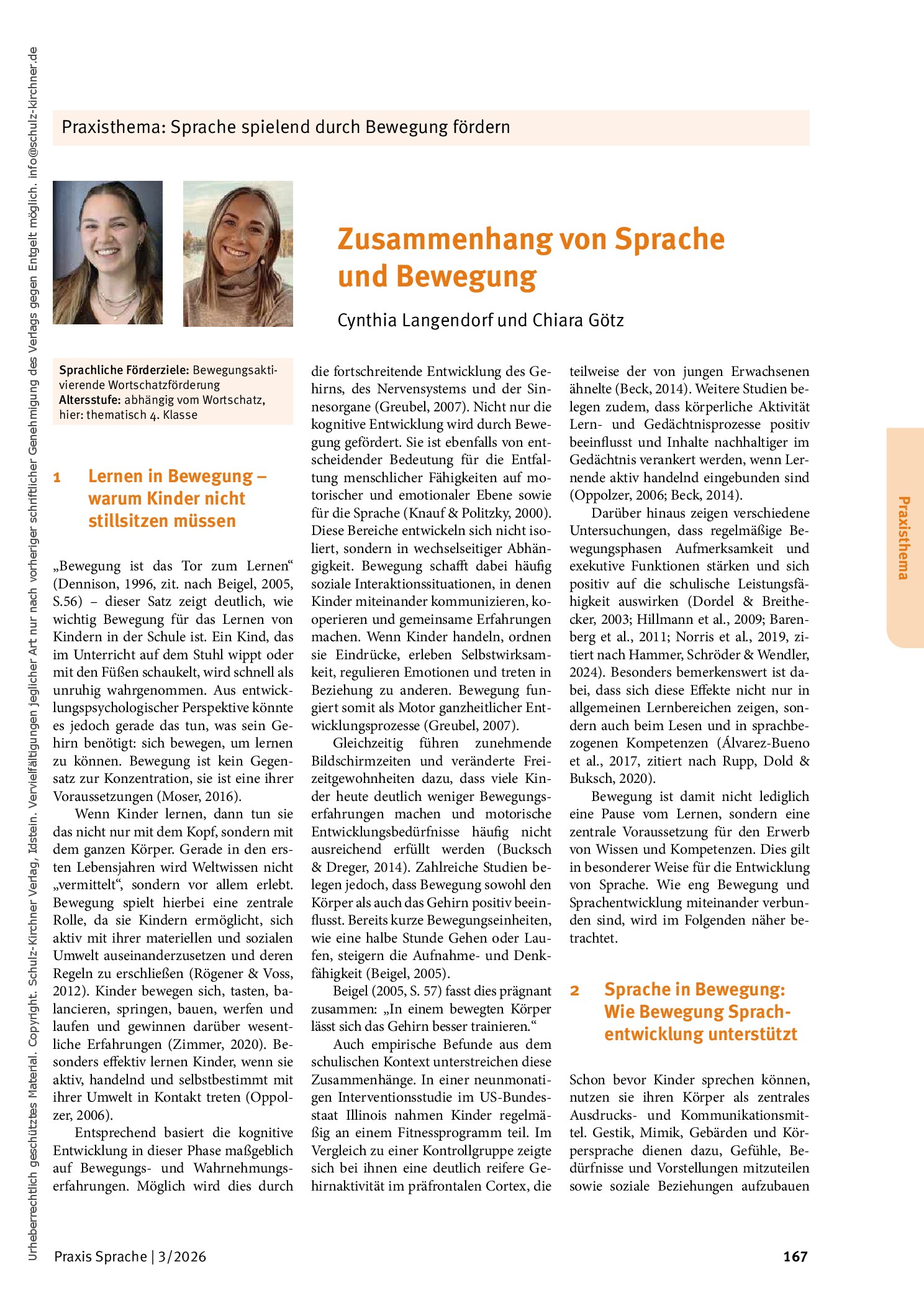 Vorschauseite 1: Zusammenhang von Sprache und Bewegung
