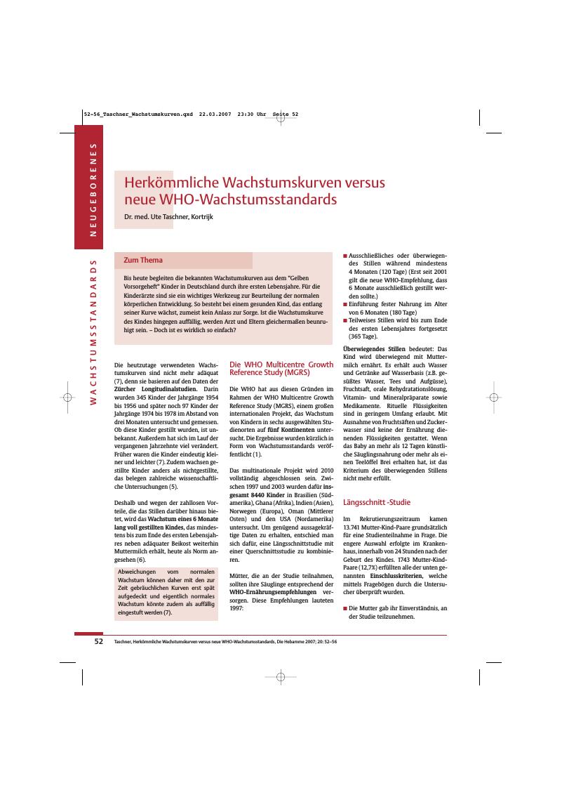Vorschauseite 1: Herkömmliche Wachstumskurven versus neue WHO-Wachstumsstandards