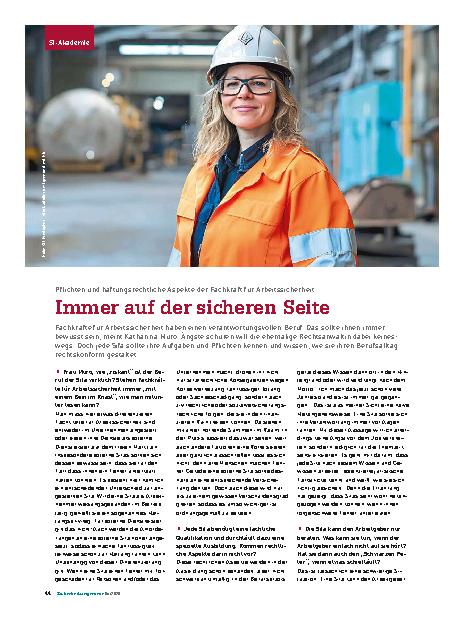 Vorschauseite 1: Pflichten und haftungsrechtliche Aspekte der Fachkraft für Arbeitssicherheit Immer auf der sicheren Seite