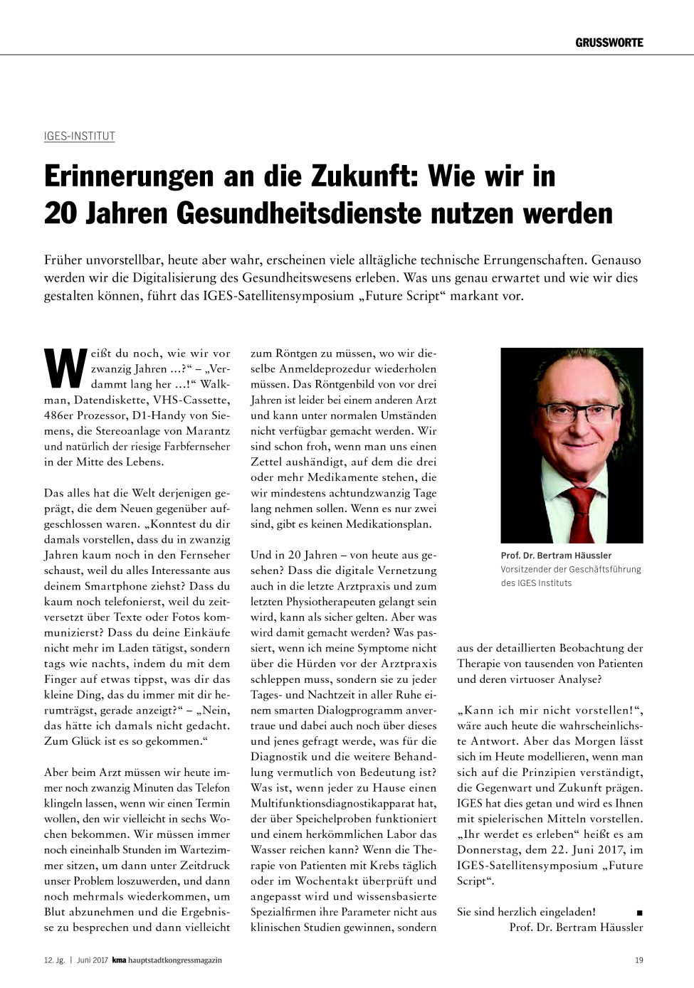 Vorschauseite 1: IGES-Institut: Erinnerungen an die Zukunft: Wie wir in 20 Jahren Gesundheitsdienste nutzen werden