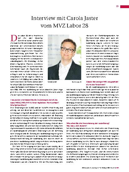 Vorschauseite 1: Interview mit Carola Jäster vom MVZ Labor 28