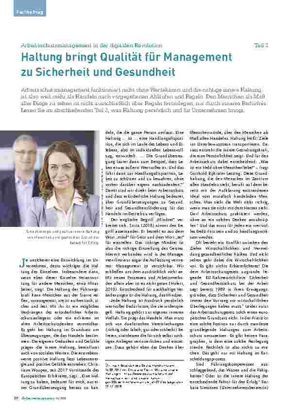 Vorschauseite 1: Arbeitsschutzmanagement in der digitalen Revolution Teil 2: Haltung bringt Qualität für Management zur Sicherheit und Gesundheit.
