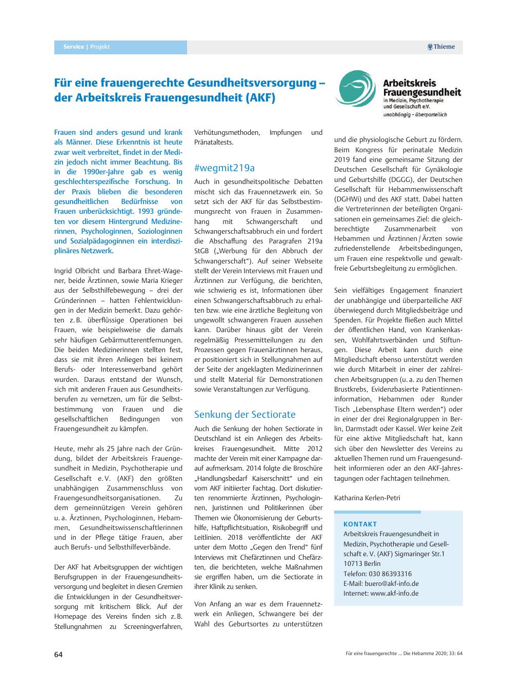 Vorschauseite 1: Für eine frauengerechte Gesundheitsversorgung – der Arbeitskreis Frauengesundheit (AKF)