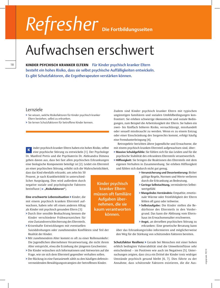 Vorschauseite 1: Kinder psychisch kranker Eltern ? Aufwachsen erschwert