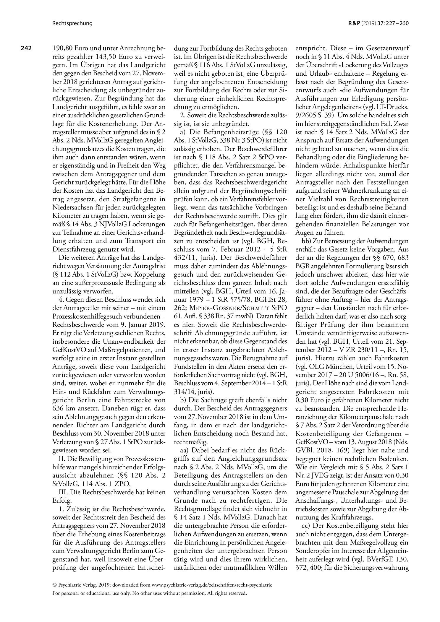 Vorschauseite 2: Erhebung eines Kostenbeitrags für Ausführungen im Maßregelvollzug