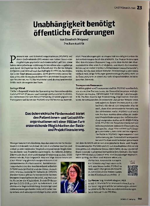 Vorschauseite 1: Unabhängigkeit benötigt öffentliche Förderungen.