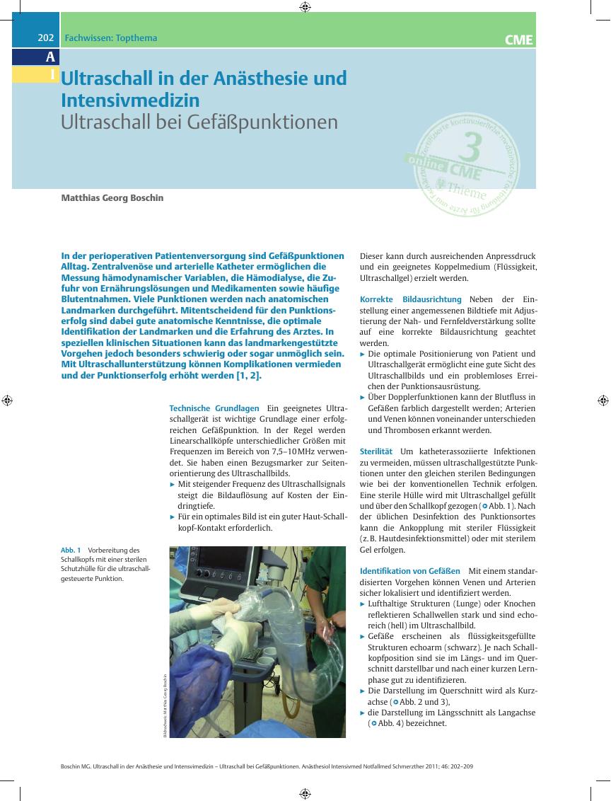 Vorschauseite 1: Ultraschall in der Anästhesie und Intensivmedizin – Ultraschall bei Gefäßpunktionen
