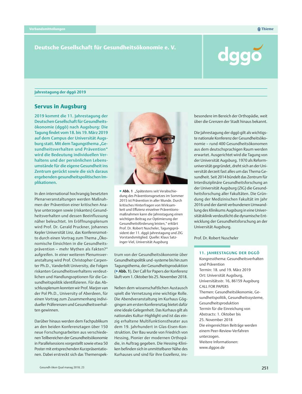 Vorschauseite 1: Jahrestagung der dggö 2019 ? Servus in Augsburg