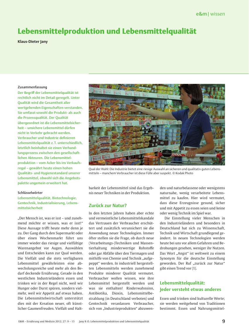 Vorschauseite 1: Lebensmittelproduktion und Lebensmittelqualität