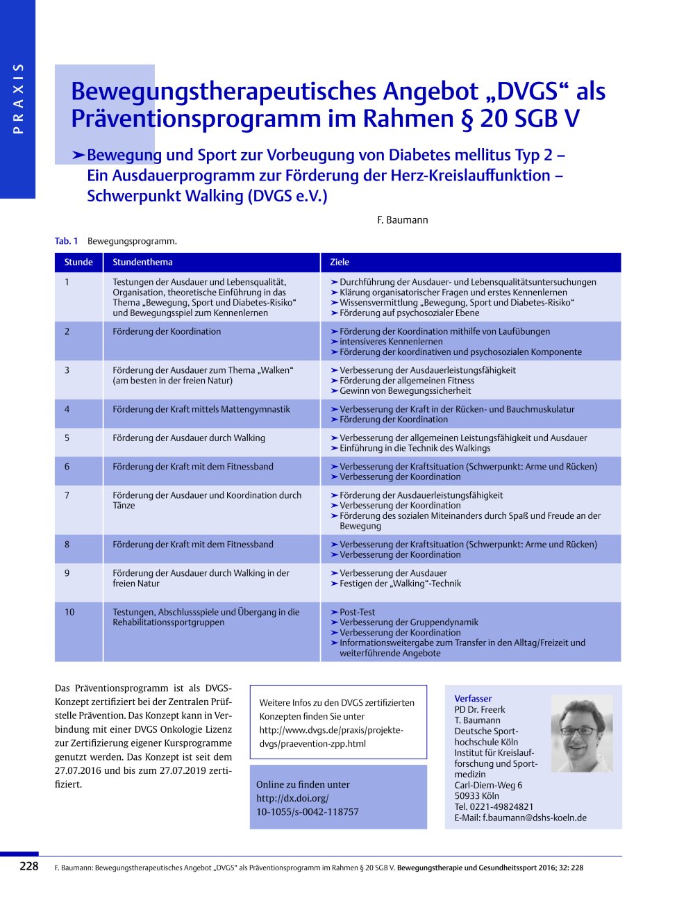 Vorschauseite 1: Bewegungstherapeutisches Angebot „DVGS“ als Präventionsprogramm im Rahmen § 20 SGB V