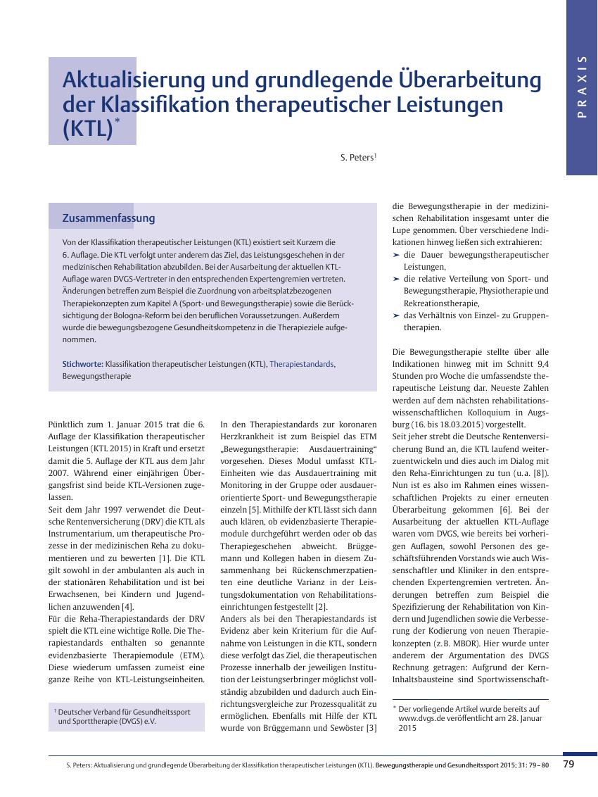 Vorschauseite 1: Aktualisierung und grundlegende Überarbeitung der Klassifikation therapeutischer Leistungen (KTL)