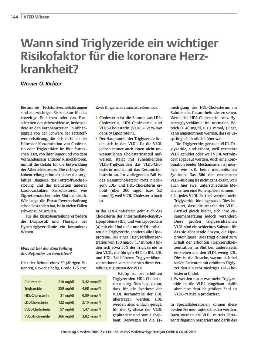 Vorschauseite 1: Wann sind Triglyzeride ein wichtiger Risikofaktor für die koronare Herzkrankheit?