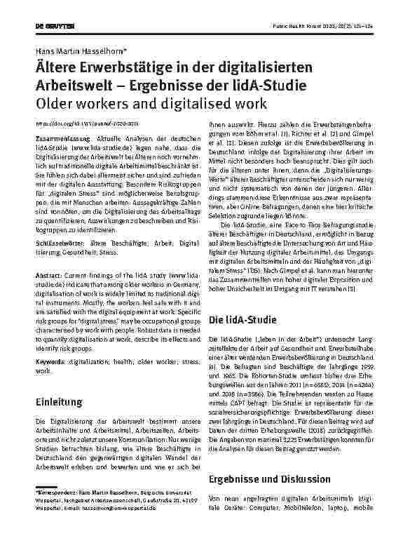 Vorschauseite 1: Ältere Erwerbstätige in der digitalisierten Arbeitswelt – Ergebnisse der lidA-Studie