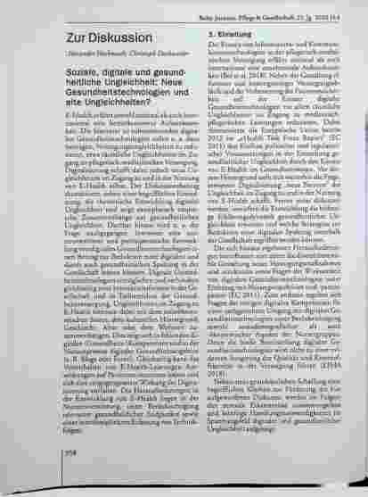 Vorschauseite 1: Zur Diskussion Soziale, digitale und gesundheitliche Ungleichheit: Neue Gesundheitstechnologien und alte Ungleichheiten?
