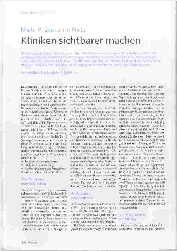 Vorschauseite 1: Mehr Präsenz im Netz: Kliniken sichtbarer machen.