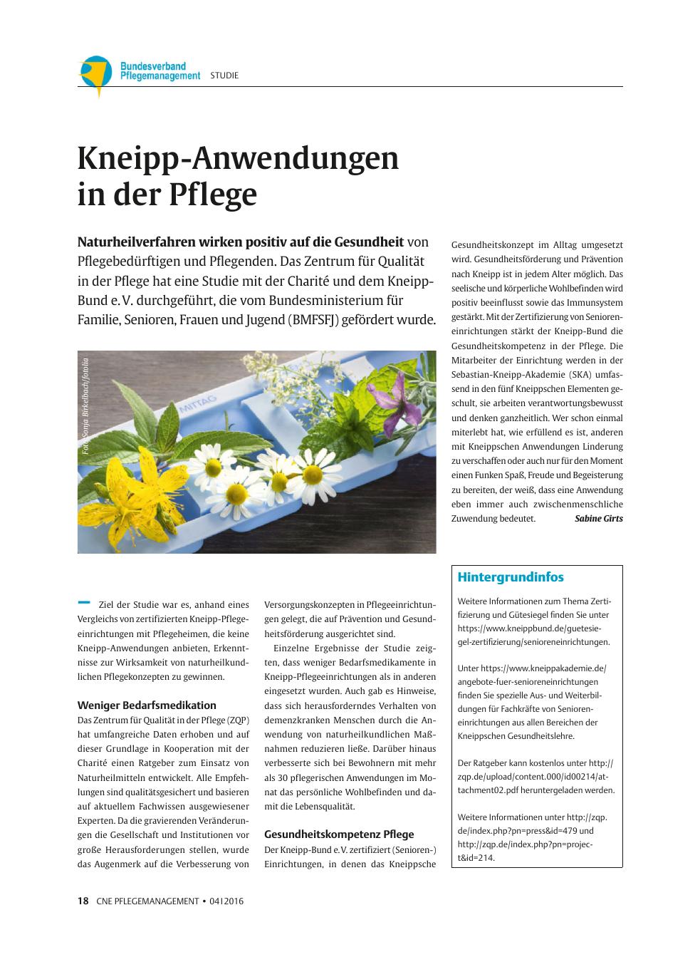 Vorschauseite 1: Kneipp-Anwendungen in der Pflege
