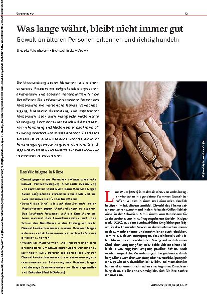 Vorschauseite 1: Was lange währt, bleibt nicht immer gut. Gewalt an älteren Personen erkennen und richtig handeln.