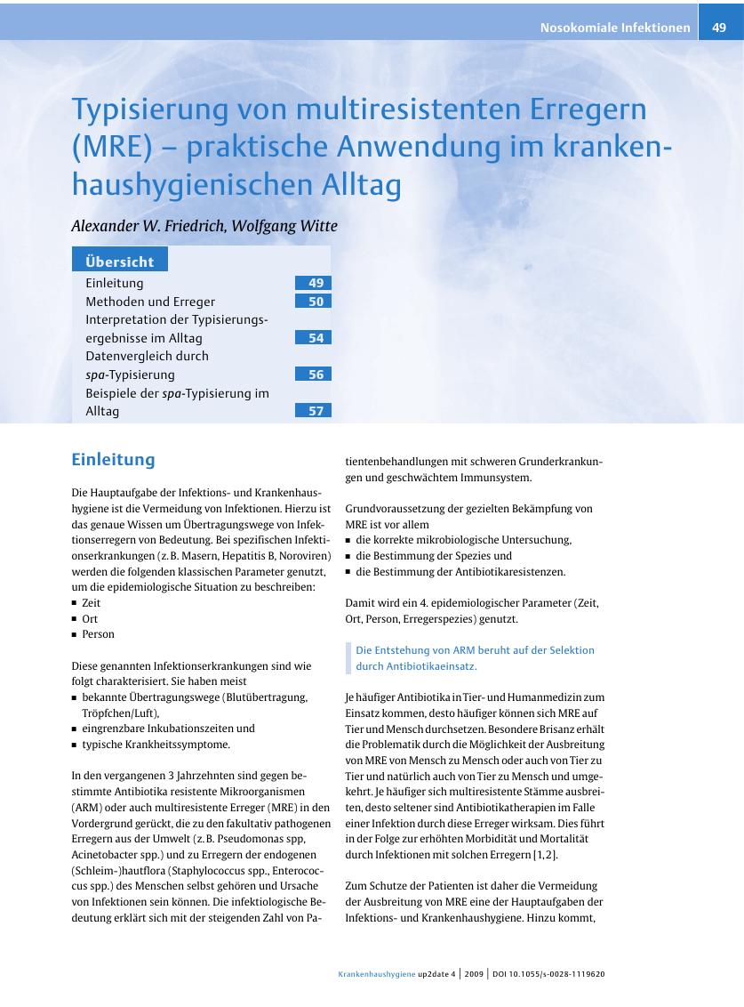Vorschauseite 1: Typisierung von multiresistenten Erregern (MRE) – praktische Anwendung im krankenhaushygienischen Alltag