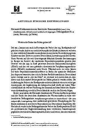 Vorschauseite 1: Aktuelle ethische Empfehlungen: Werden die Steine ins Rollen gebracht?