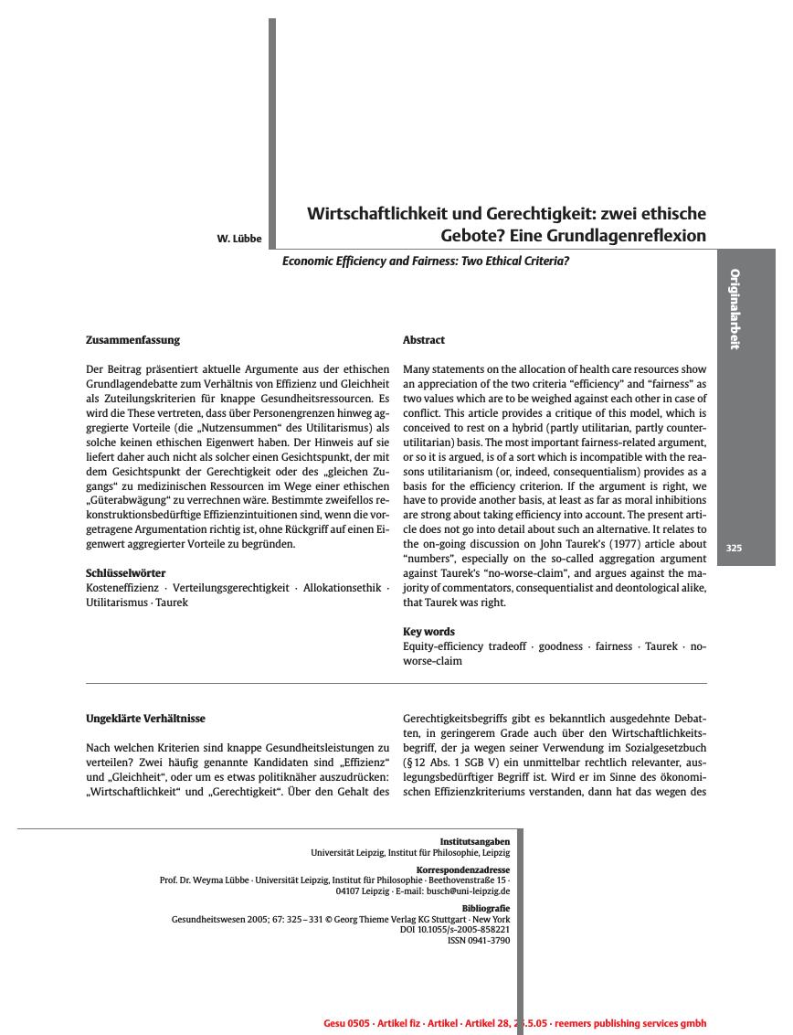 Vorschauseite 1: Wirtschaftlichkeit und Gerechtigkeit: zwei ethische Gebote? Eine Grundlagenreflexion