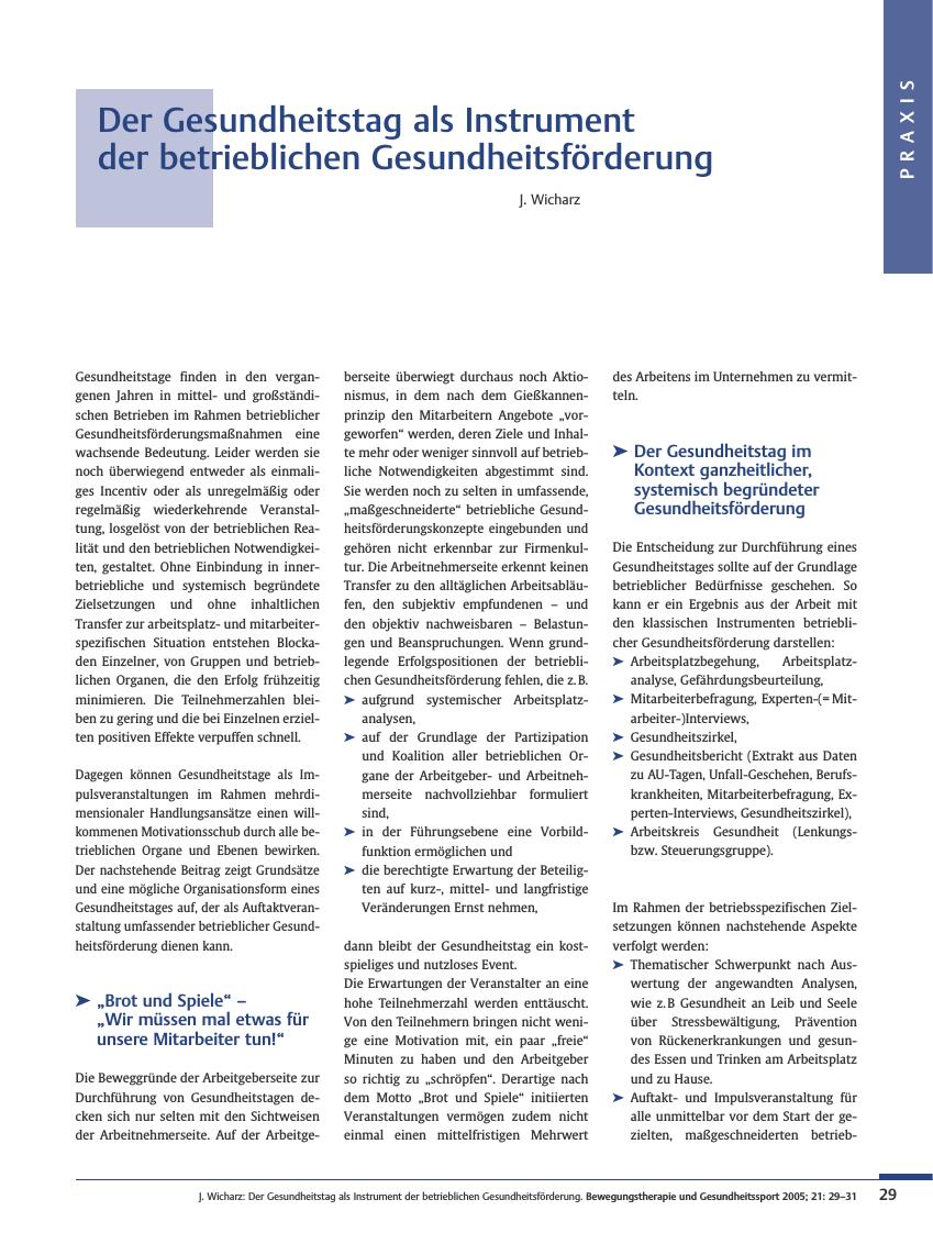 Vorschauseite 1: Der Gesundheitstag als Instrument der betrieblichen Gesundheitsförderung