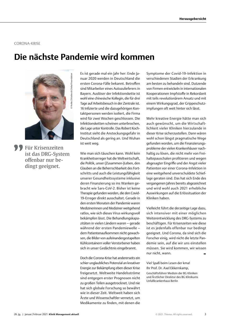 Vorschauseite 1: Corona-Krise: Die nächste Pandemie wird kommen.