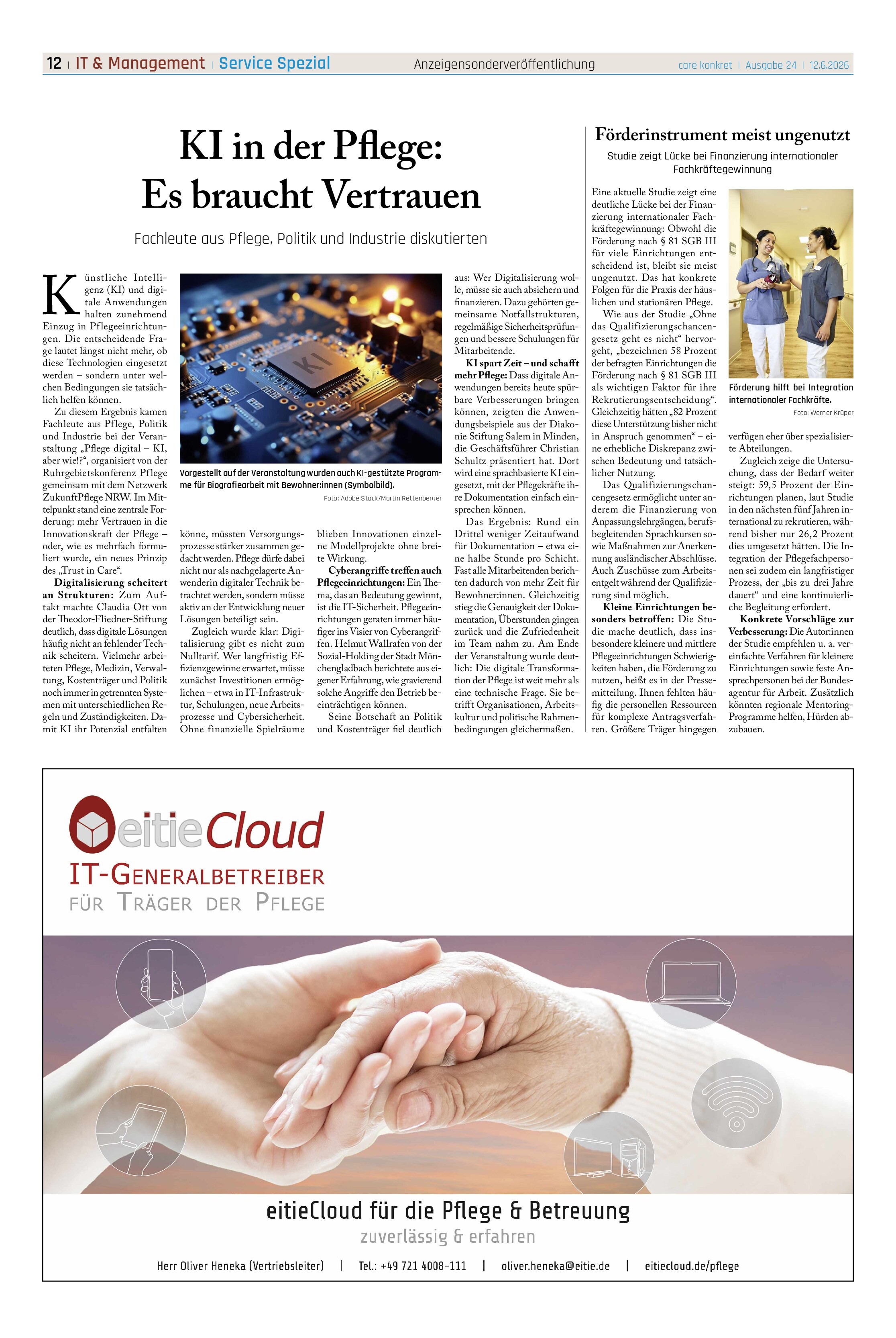 Vorschauseite 1: KI in der Pflege: Es braucht Vertrauen