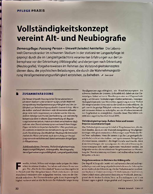 Vorschauseite 1: Vollständigkeitskonzept vereint Altund Neubiografie.
