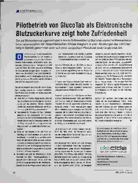 Vorschauseite 1: Pilotbetrieb von GlucoTab als Elektronische Blutzuckerkurve zeigt hohe Zufriedenheit