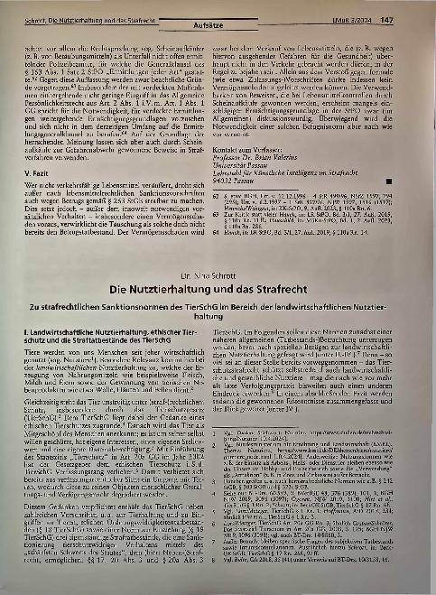 Vorschauseite 1: Die Nutztierhaltung und das Strafrecht
