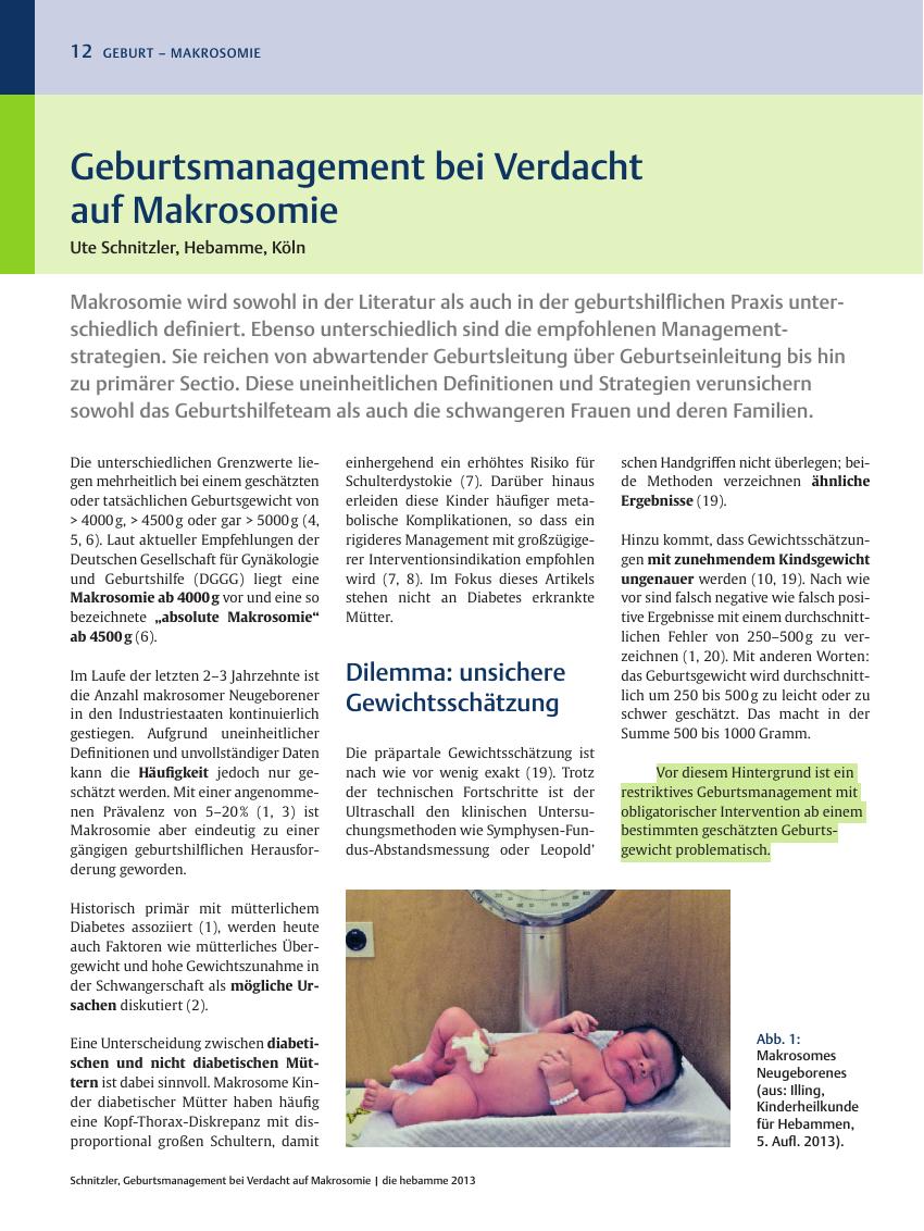 Vorschauseite 1: Geburtsmanagement bei Verdacht auf Makrosomie