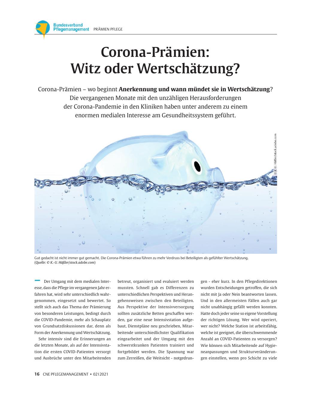Vorschauseite 1: Corona-Prämien: Witz oder Wertschätzung?