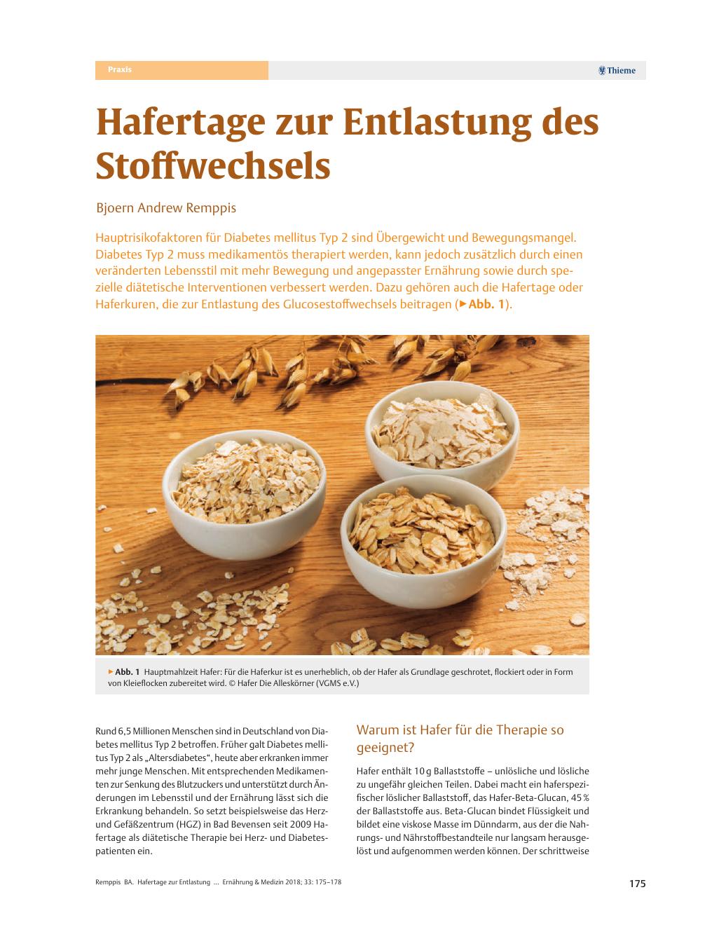 Vorschauseite 1: Hafertage zur Entlastung des Stoffwechsels