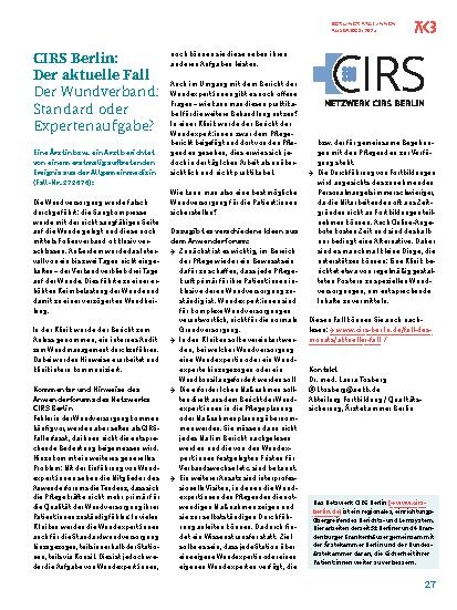 Vorschauseite 1: CIRS Berlin: Der aktuelle Fall Der Wundverband: Standard oder Expertenaufgabe?