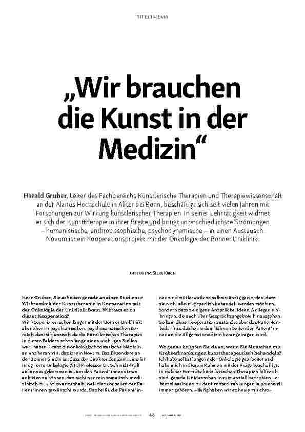 Vorschauseite 1: Wir brauchen die Kunst in der Medizin.