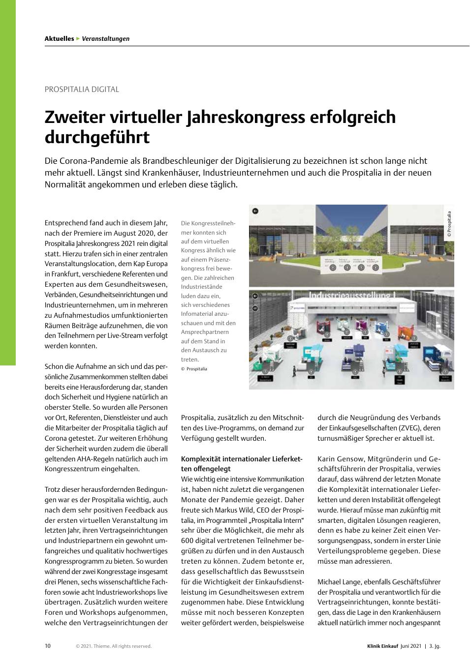 Vorschauseite 1: Prospitalia Digital: Zweiter virtueller Jahreskongress erfolgreich durchgeführt