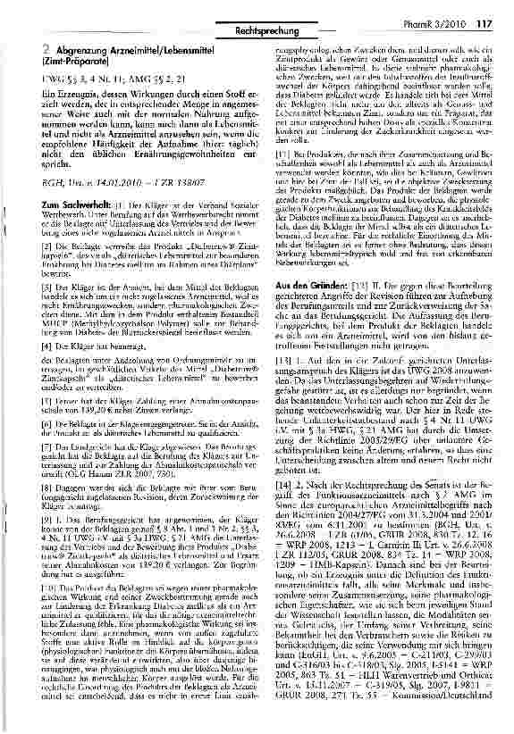 Vorschauseite 1: Abgrenzung Arzneimittel/Lebensmittel (Zimt-Präparate)