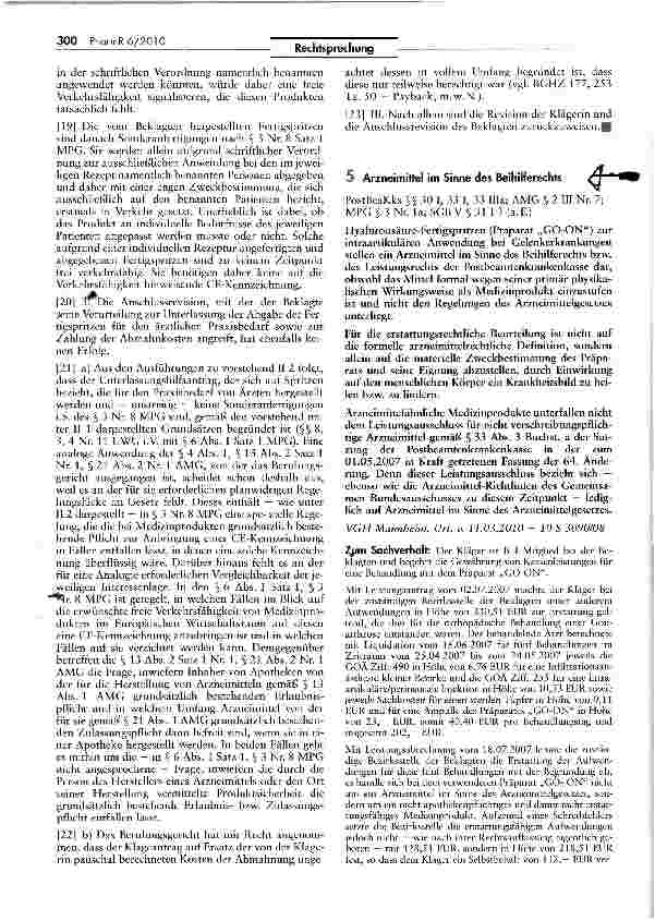 Vorschauseite 1: Arzneimittel im Sinne des Beihilferechts PostBeaKks §§ 30 I, 33 I, 33 lila; AMG § 2 III Nr. 7; MPG § 3 Nr. la; SGB V § 31 I 3 (a.F.)