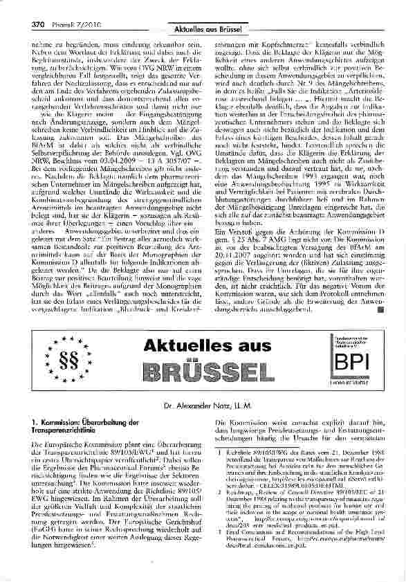 Vorschauseite 1: Kommission: Überarbeitung der Transparenzrichtfinie