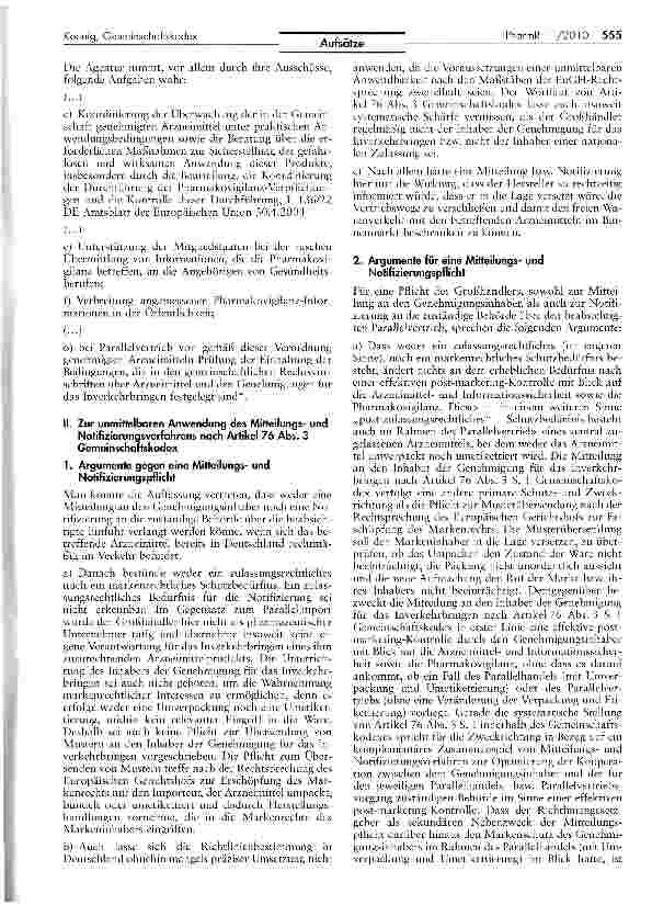 Vorschauseite 3: Zur unmittelbaren Anwendbarkeit des Mitteilungsund Notifizierungsverfahrens nach Artikel 76 Abs. 3 des Gemeinschaftskodexes für Humanarzneimittel im Rahmen des Parallelvertriebes…