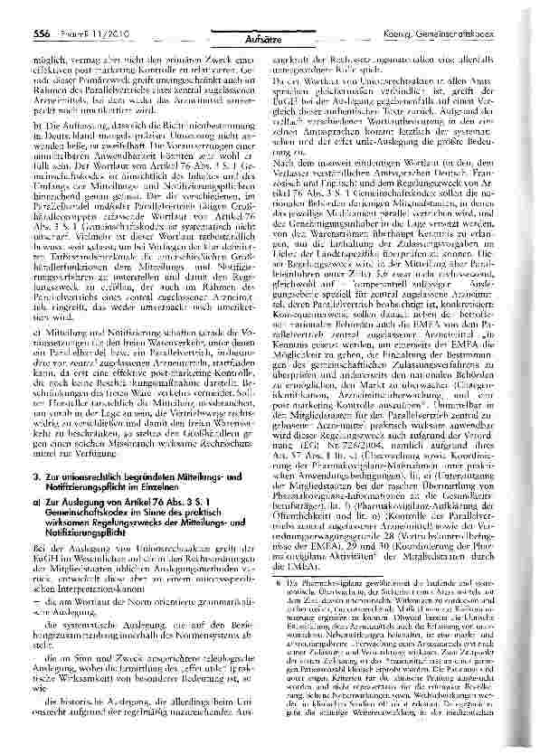Vorschauseite 4: Zur unmittelbaren Anwendbarkeit des Mitteilungsund Notifizierungsverfahrens nach Artikel 76 Abs. 3 des Gemeinschaftskodexes für Humanarzneimittel im Rahmen des Parallelvertriebes…