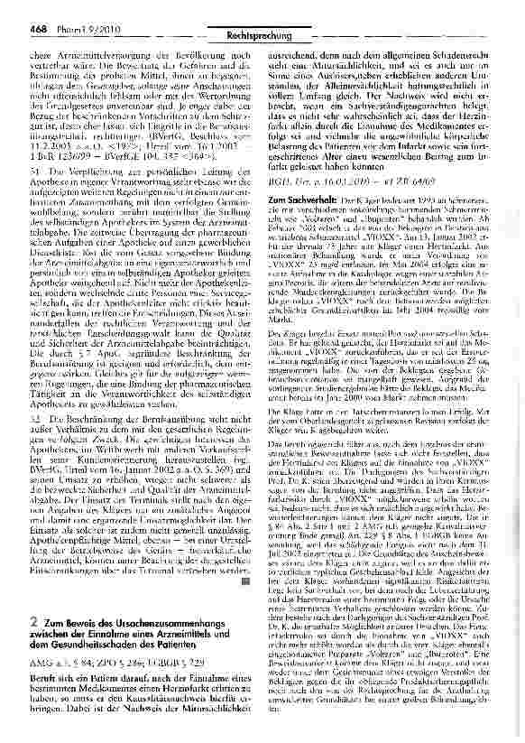 Vorschauseite 1: Zum Beweis des Ursachenzusammenhangs zwischen der Einnahme eines Arzneimittels und dem Gesundheitsschaden des Patienten