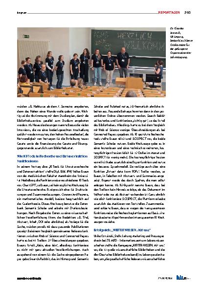 Vorschauseite 4: Nähkurs in der Medizinbibliothek Medizinische Fachbibliotheken setzen auf innovative studienbegleitende und forschungsnahe Angebote. Bericht von der AGMB-Tagung 2024, 16. bis 18.…