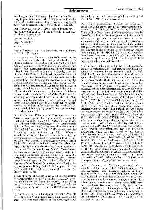 Vorschauseite 3: Antrag auf Erteilung der Auskunft über die Wirkweise des Arzneimittels gemäß § 84a AMGAMG § 84a; ZPO § 256; BGB §§ 166, 195, 199 I, 204