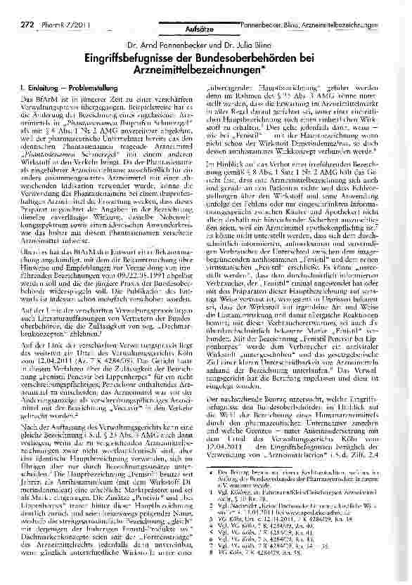Vorschauseite 1: Eingriffsbefugnisse der Bundesoberbehörden bei Arzneimittelbezeichnungen