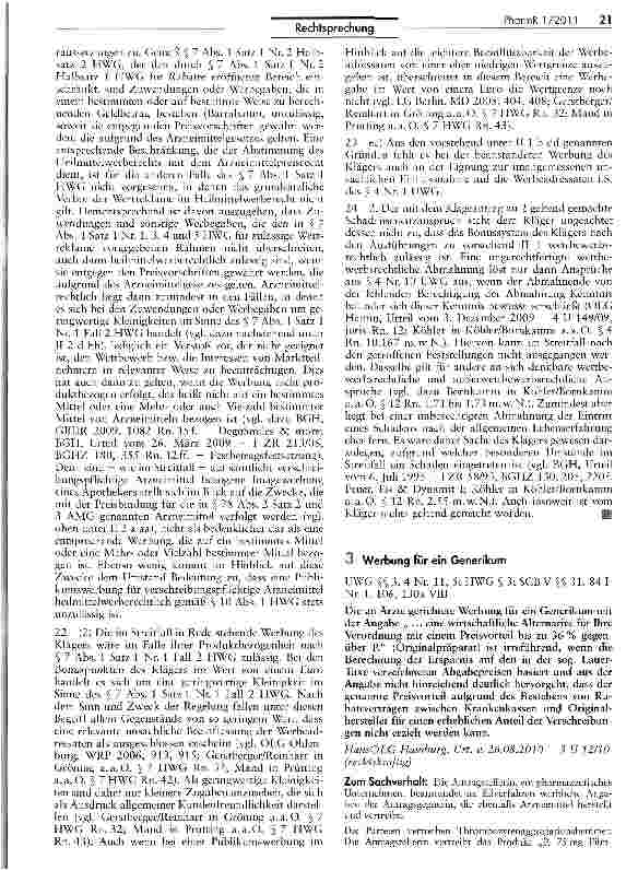 Vorschauseite 1: Werbung für ein GenerikumUWG $$ 3, 4 Nr. 11, 5; HWG § 3; SGB V §§ 31, 84 I Nr. 1, 106, 130a VIII