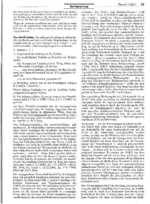 Vorschauseite 3: Werbung für ein GenerikumUWG $$ 3, 4 Nr. 11, 5; HWG § 3; SGB V §§ 31, 84 I Nr. 1, 106, 130a VIII