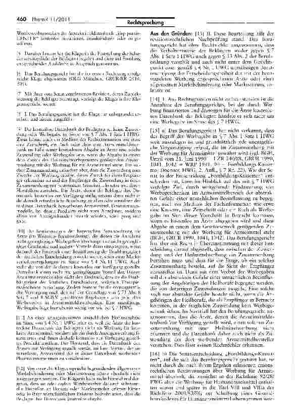 Vorschauseite 2: Vorgaben für werbefinanzierte Datenbanken 33 II UWG §§ 3, 4 Nr. 11; HWG §711; Berufsordnung für die bayerischen Arzte
